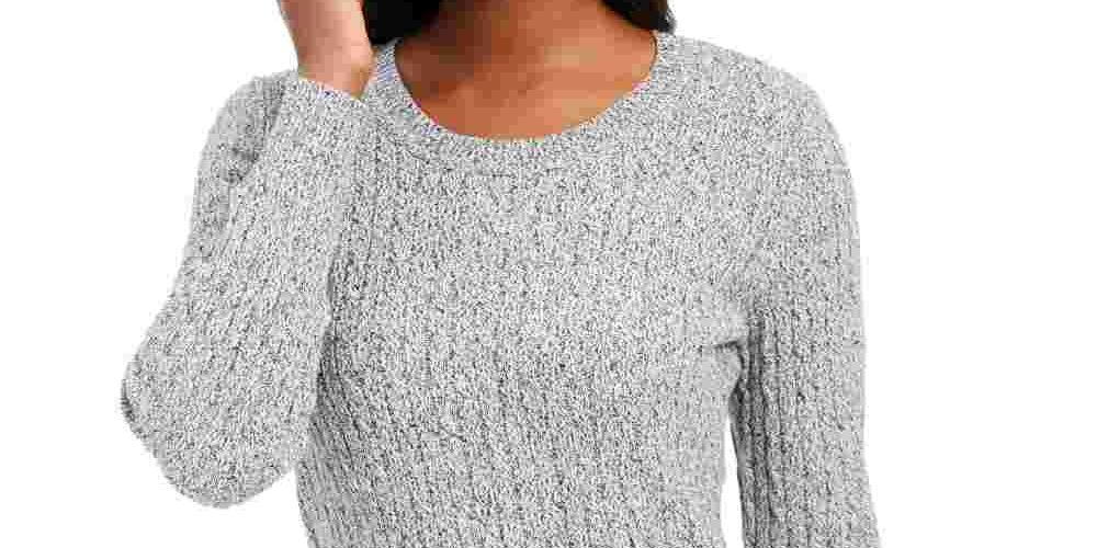 Karen Scott Women's Marled Cotton Cable Knit Sweater White SizePetite Small