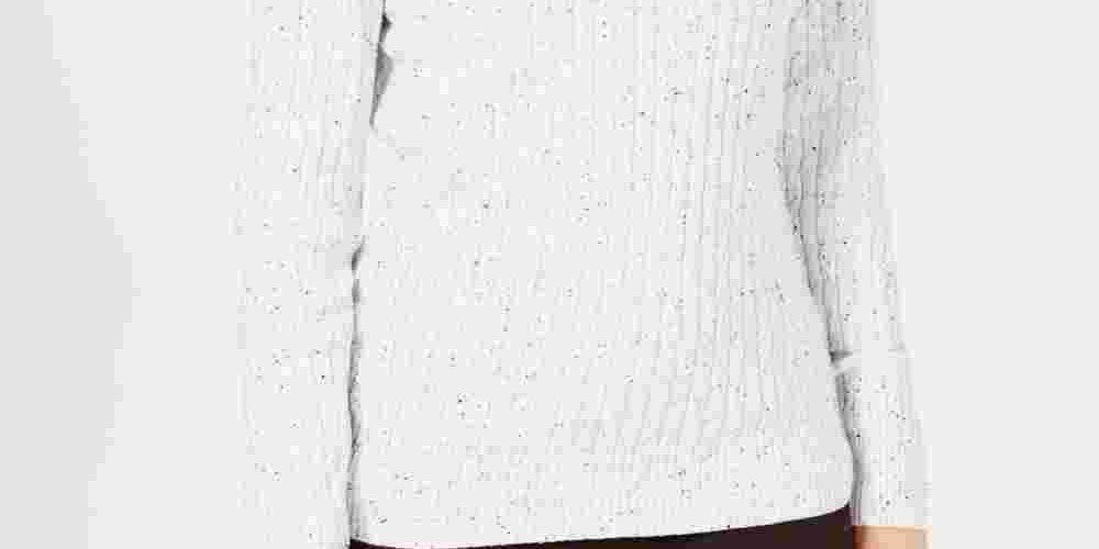 Karen Scott Women's Speckle Long Sleeve V Neck Top White Size Petite Medium