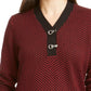 Karen Scott Women's Contrast Trim Textured Cotton Sweater Red Size Small