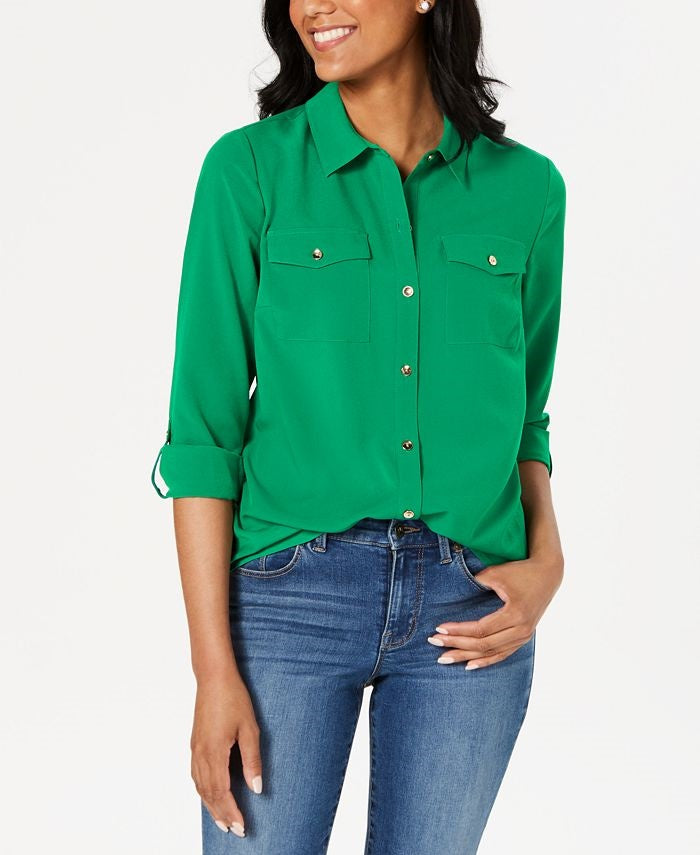 Charter Club Women's Two Pocket Shirt Green Size Large