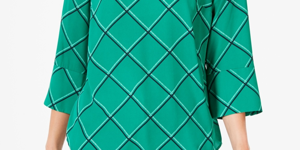 Charter Club Women's Printed 3/4 Sleeve Top Green Size Medium
