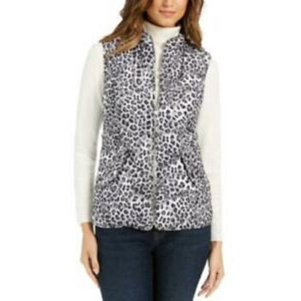 Charter Club Women's Animal-Print Quilted Vest White Size XX-Large