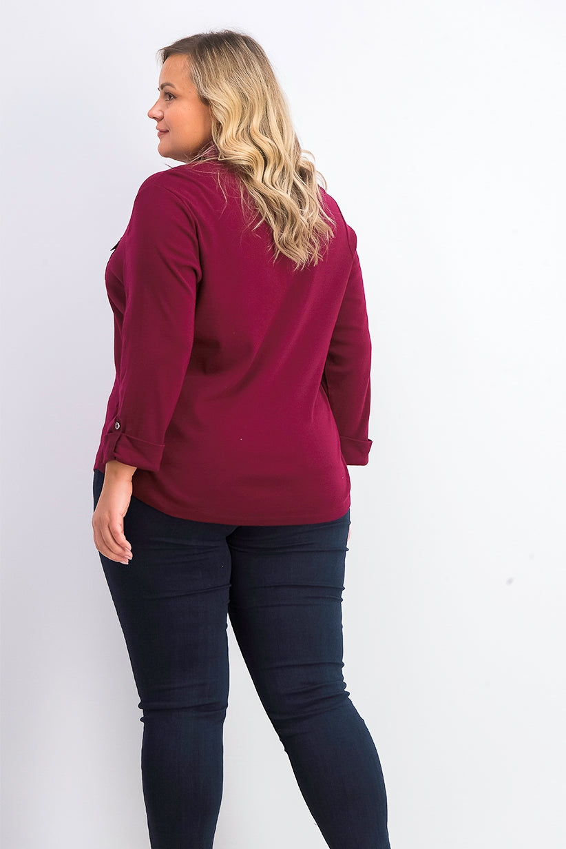 Karen Scott Women's Plus Size Cotton 3/4-Sleeve Polo Top Red Size 2X