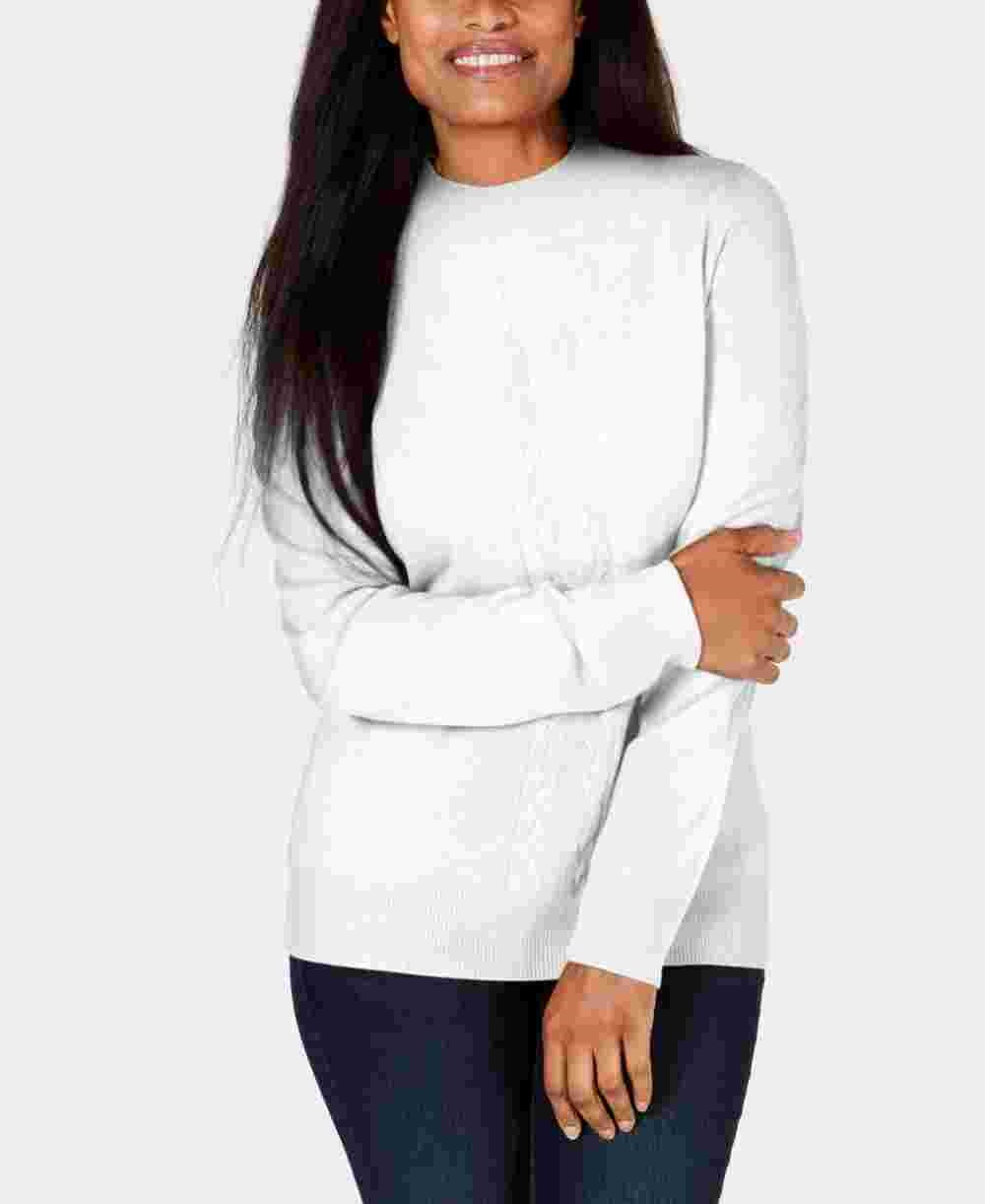 Karen Scott Women's Textured Solid Long Sleeve Crew Neck Sweater White Size Petite XL