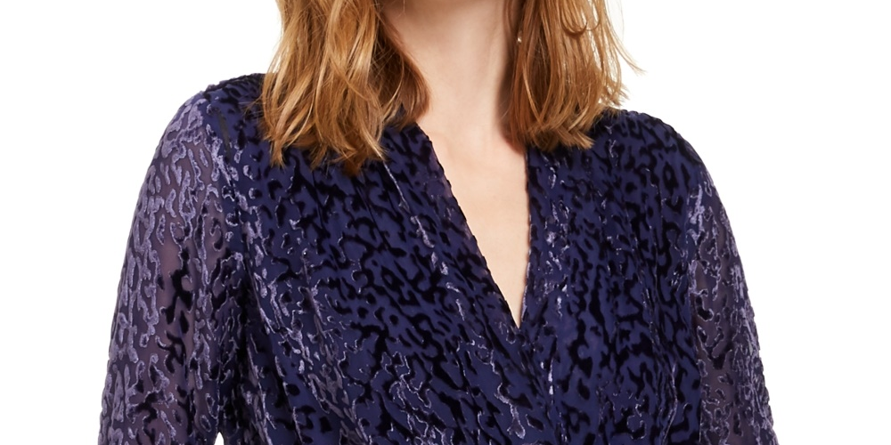 Alfani Women's Velvet Burnout Blouse Purple Size Petite Small