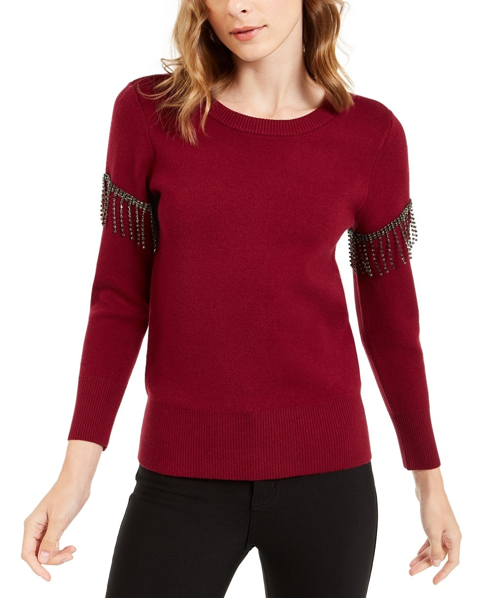Alfani Women's Embellished Fringe Sweater Red Size X-Large