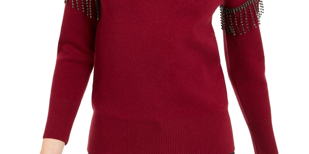 Alfani Women's Embellished Fringe Sweater Red Size X-Large