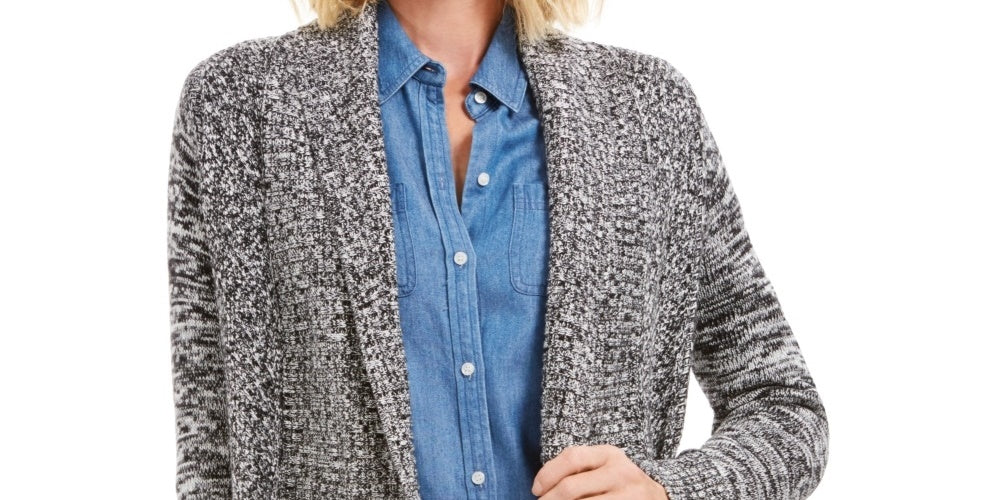 Charter Club Women's Marled Shawl-Collar Cardigan Black Size XX-Large