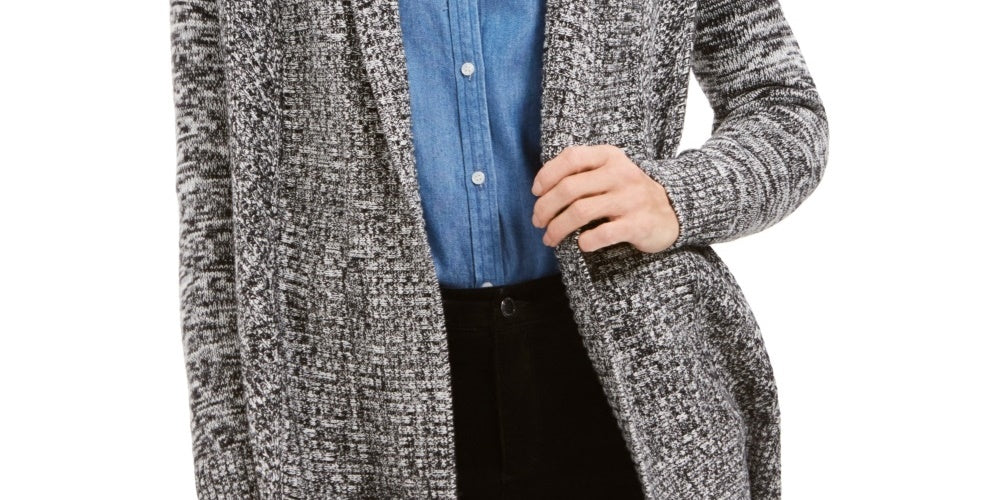 Charter Club Women's Marled Shawl-Collar Cardigan Black Size XX-Large
