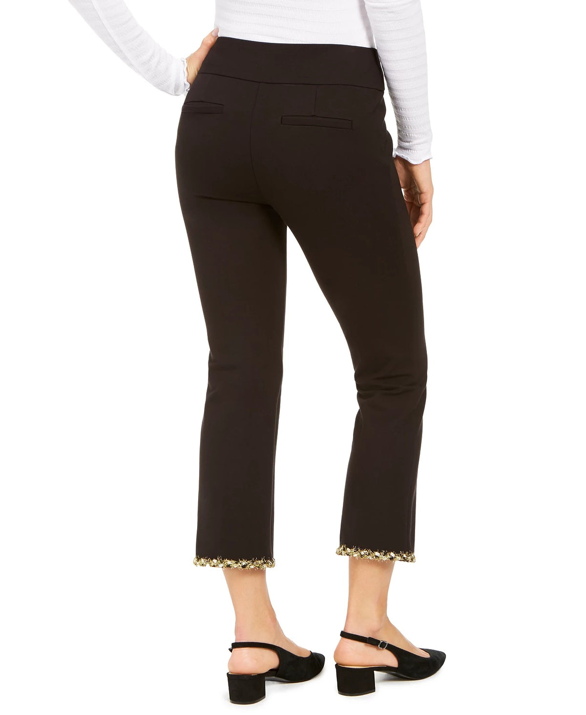 Alfani Women's Embellished-Hem Ankle Skinny Pants Black Size 16