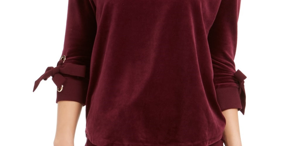 Charter Club Women's Velvet Tie Sleeve Top Purple Size Small
