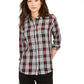 Charter Club Women's Plaid Long Sleeve With Buttons Top Black Size Petite Medium