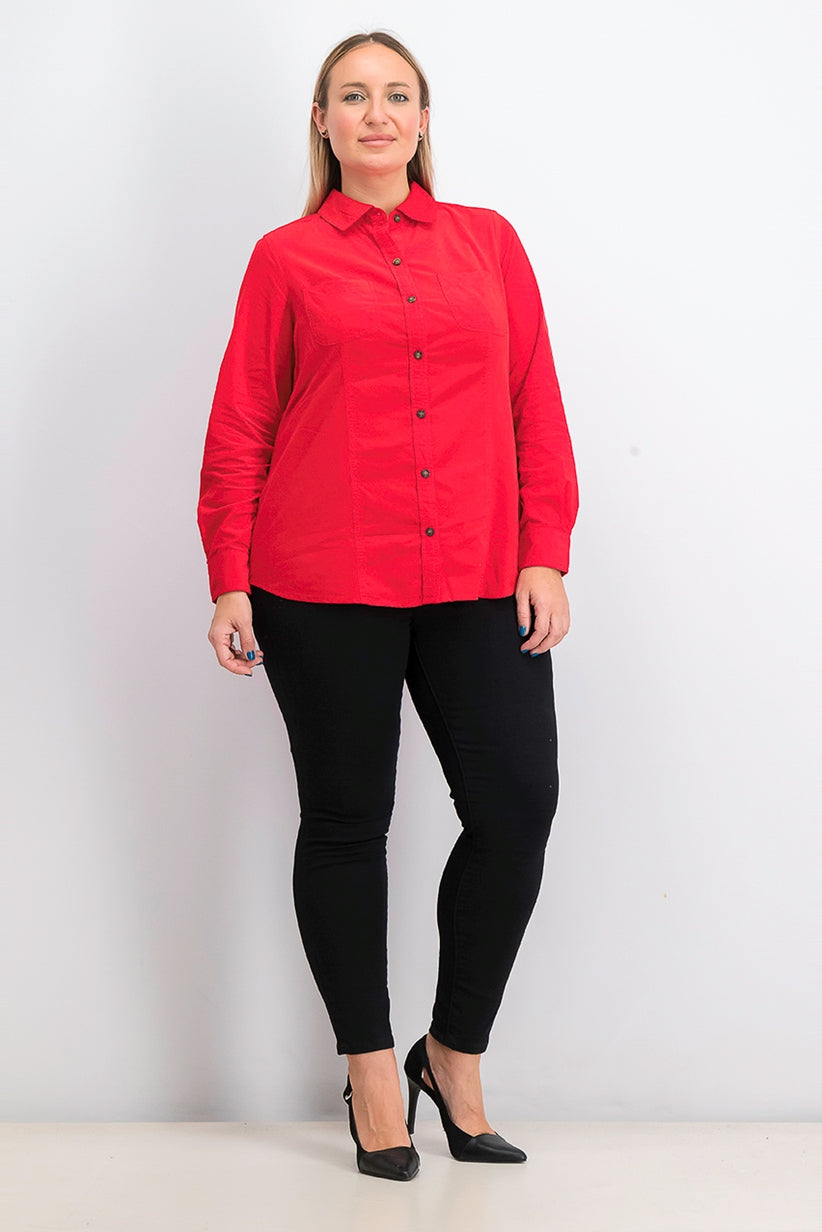 Charter Club Women's Cotton Corduroy Shirt Red Size 2X