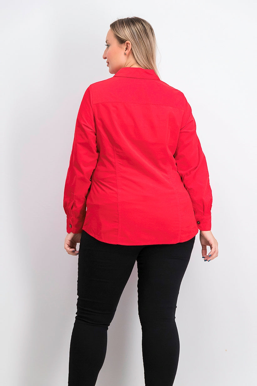 Charter Club Women's Cotton Corduroy Shirt Red Size 2X