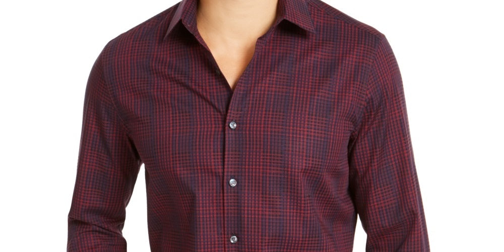 Tasso Elba Men's Stretch Dobby Woven Shirt Navy Size Medium