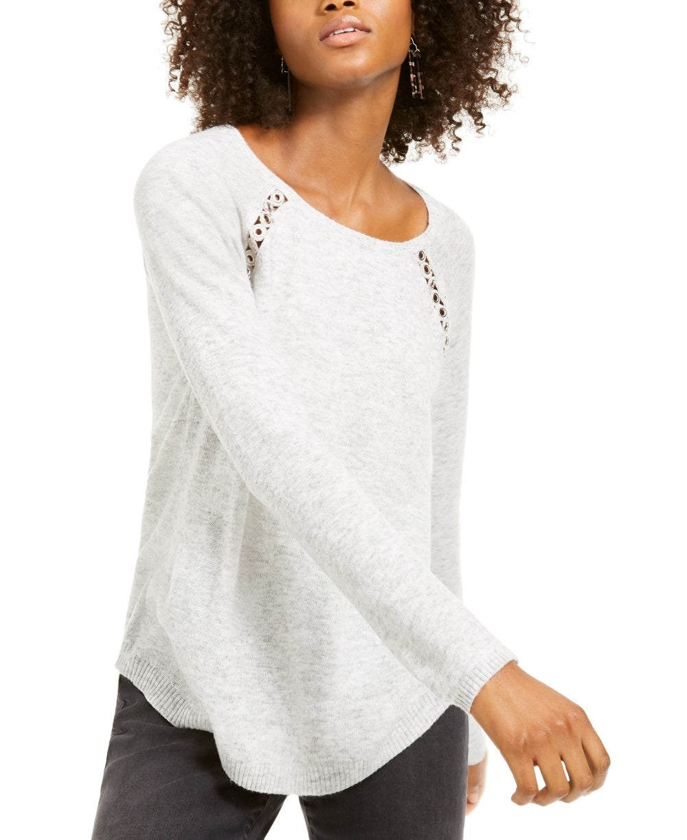 INC International Concepts Women's Peekaboo Grommet Sweater Gray Size Small