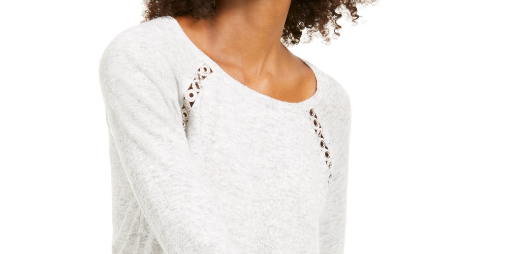 INC International Concepts Women's Peekaboo Grommet Sweater Gray Size Small