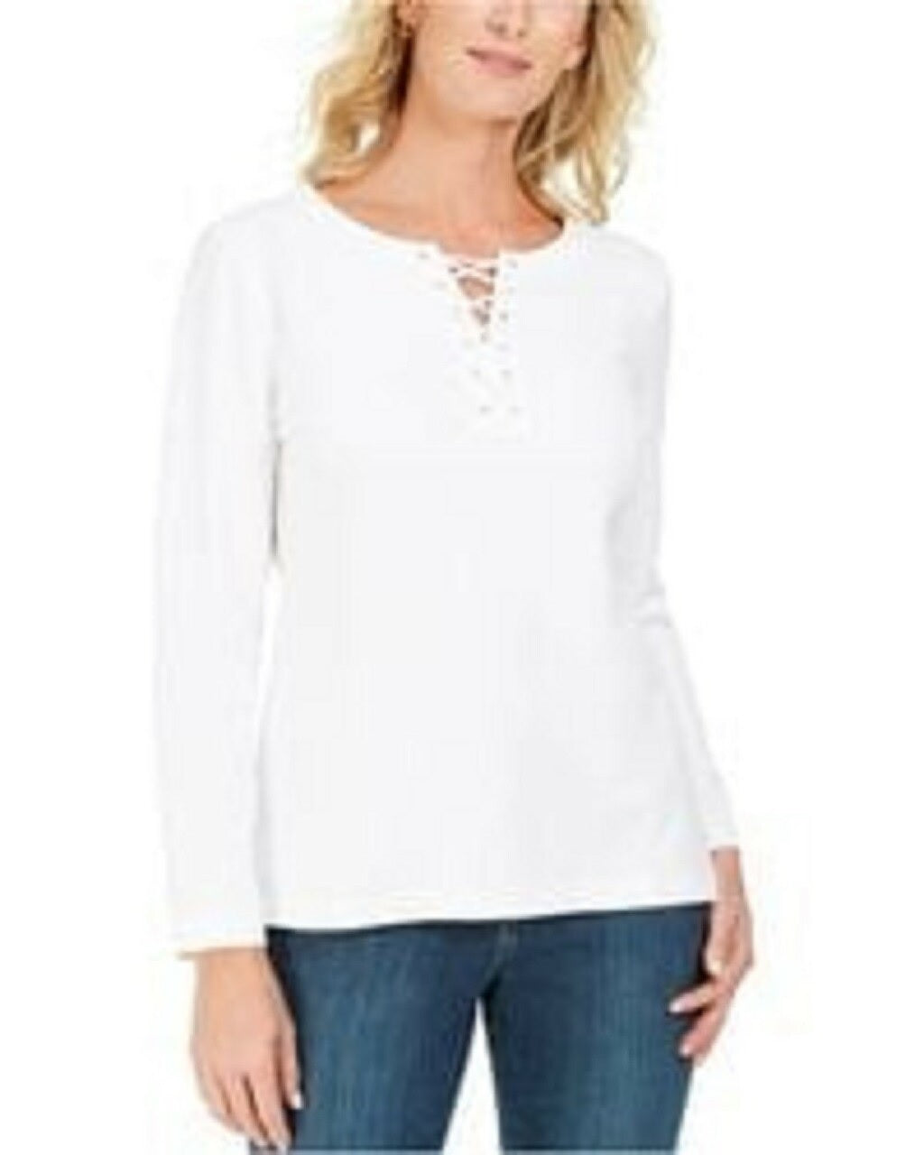 Karen Scott Women's Lace-Up French Terry Sweatshirt White Size X-Small