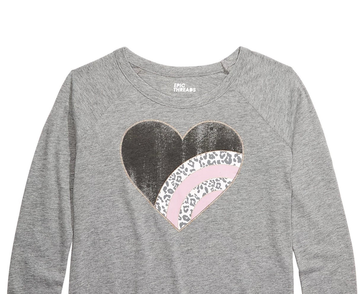 Epic Threads Big Girls Leopard Heart T-Shirt Gray Size Extra Large