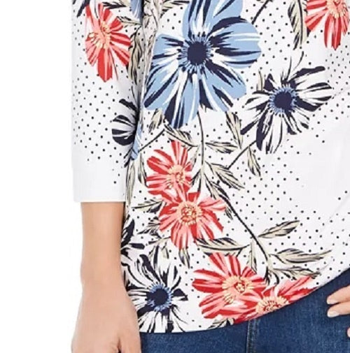 Charter Club Women's Polka Dot Floral Print Top White Size XX-Large