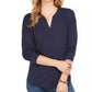 Style & Co Women's Split Neck Top Navy Size Small