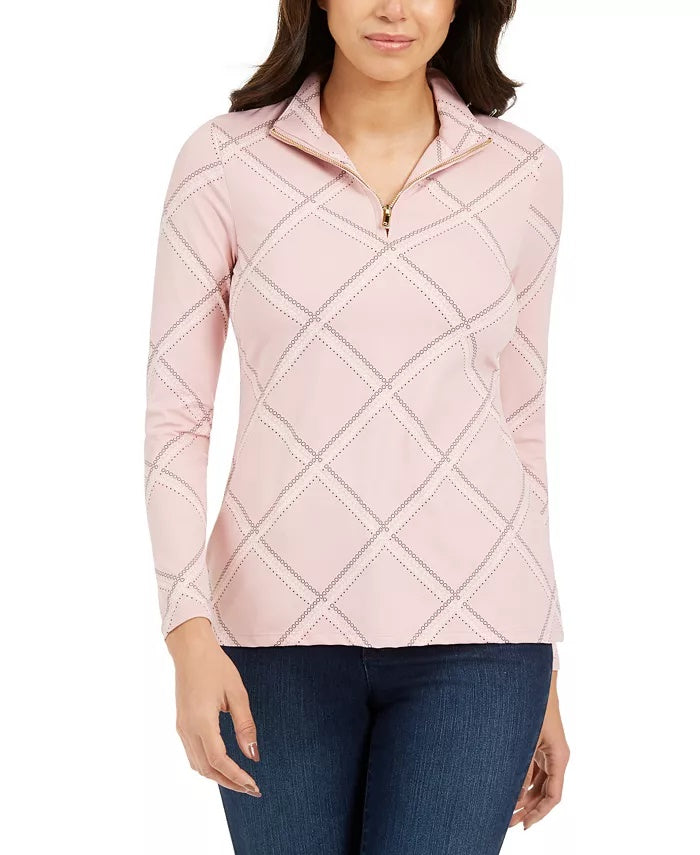 Charter Club Women's Printed Mock Neck Top Pink Size Petite Medium