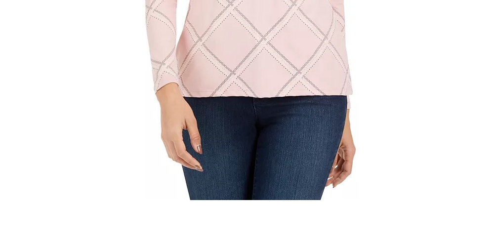 Charter Club Women's Printed Mock Neck Top Pink Size Petite Medium