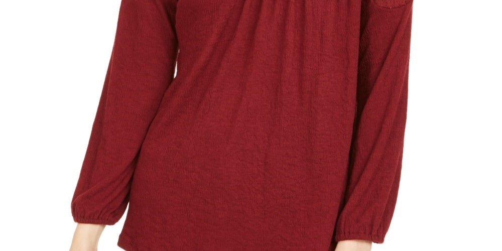 Style & Co Women's Crochet Yoke Top Red Size X-Small