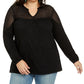 Style & Co Women's Plus Lace Shoulders Textured Blouse Black Size 0X