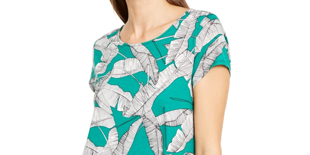Alfani Women's Printed T-Shirt Green Size Large