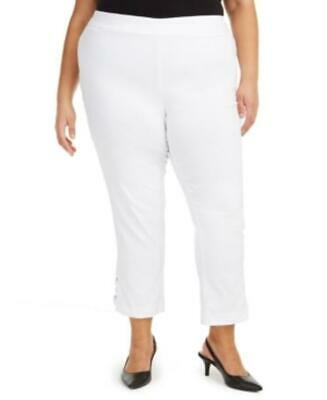 JM Collection Women's Tummy Control Hardware Trim Slim Ankle Pants White Size Petite Small