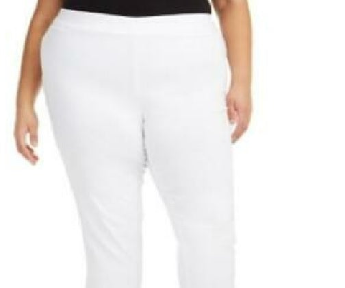 JM Collection Women's Tummy Control Hardware Trim Slim Ankle Pants White Size Petite Small