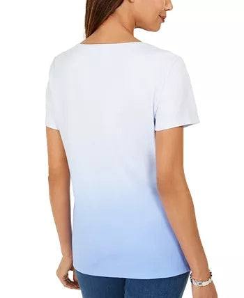 Karen Scott Women's Daisy-Shine Scoop-Neck Top Blue Size Large