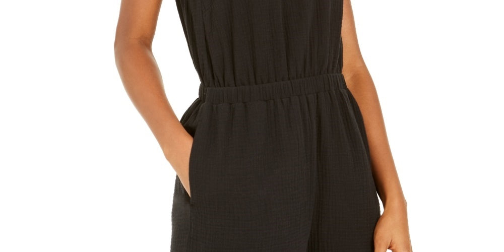 INC International Concepts Women's Cotton Halter-Neck Romper Black Size Medium