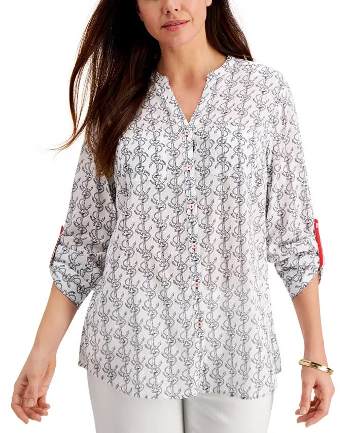 Charter Club Women's Anchor-Print Shirt White Size Small