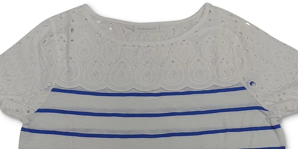 Charter Club Women's Striped T-Shirt Blue Size Extra Large