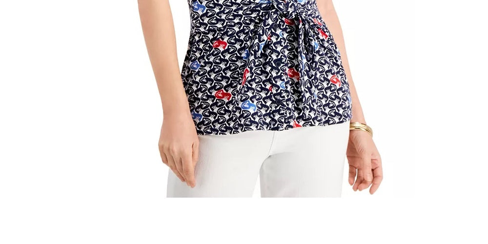 Charter Club Women's Printed Tie-Front Sleeveless Top Blue Size X-Large