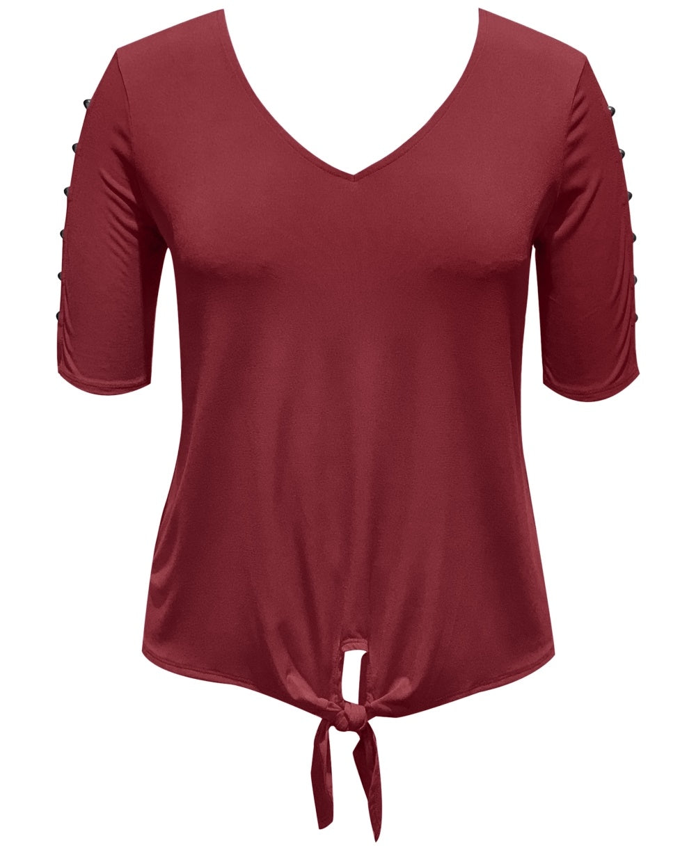 JM Collection Women's Tie-Front Top Red Size Large