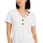 JM Collection Women's Mixed Button Top White Size Small