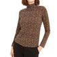 Bar III Women's Animal Print Turtleneck Top Brown Size X-Small