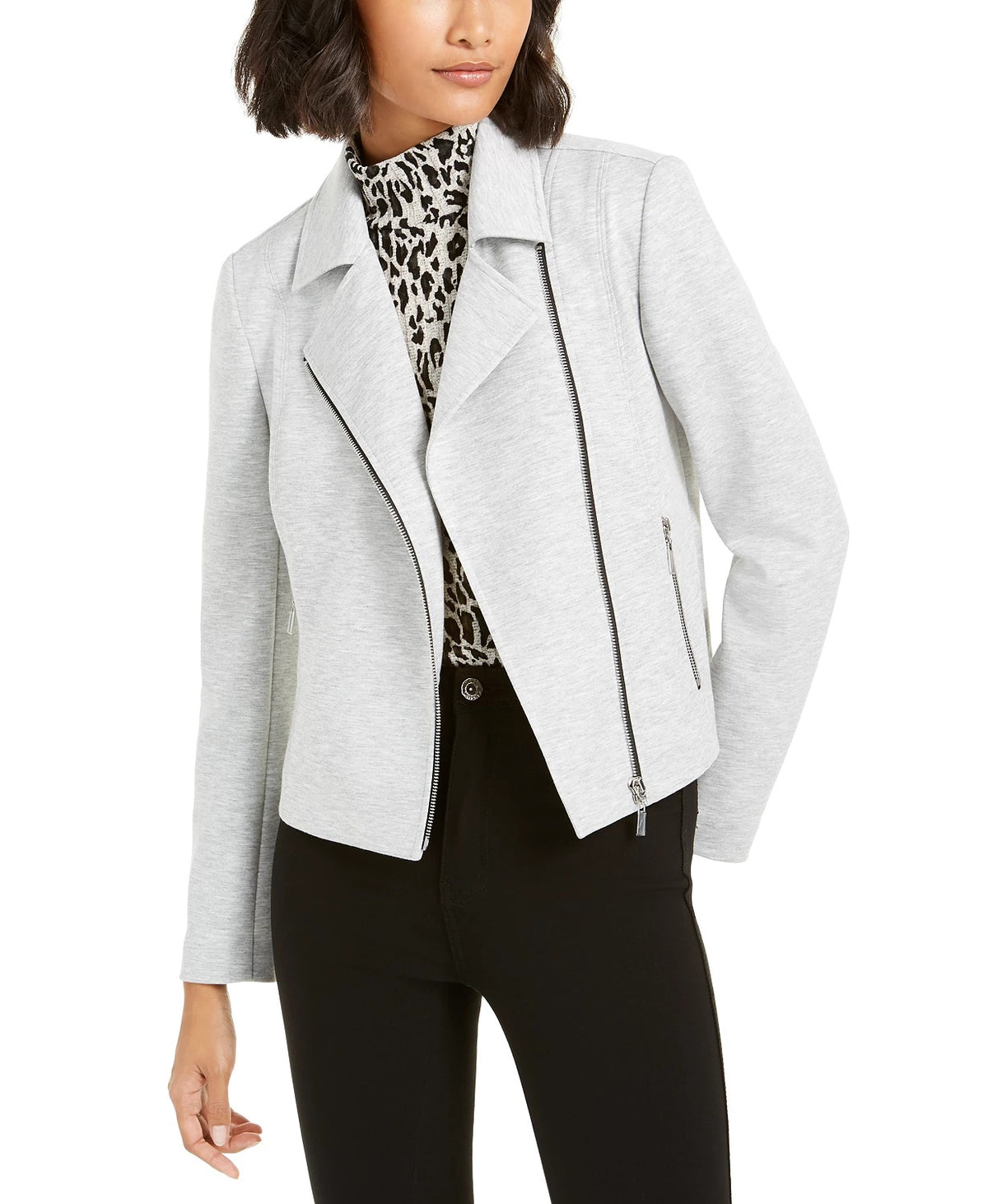 Bar III Women's Ponte-Knit Moto Jacket Gray Size XX Small