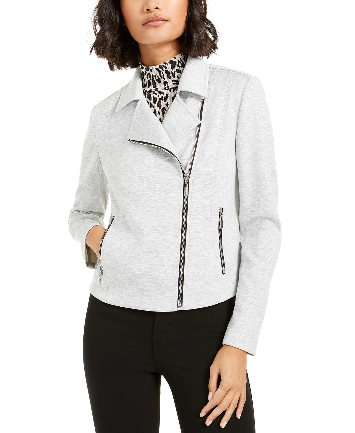Bar III Women's Ponte-Knit Moto Jacket Gray Size XX Small
