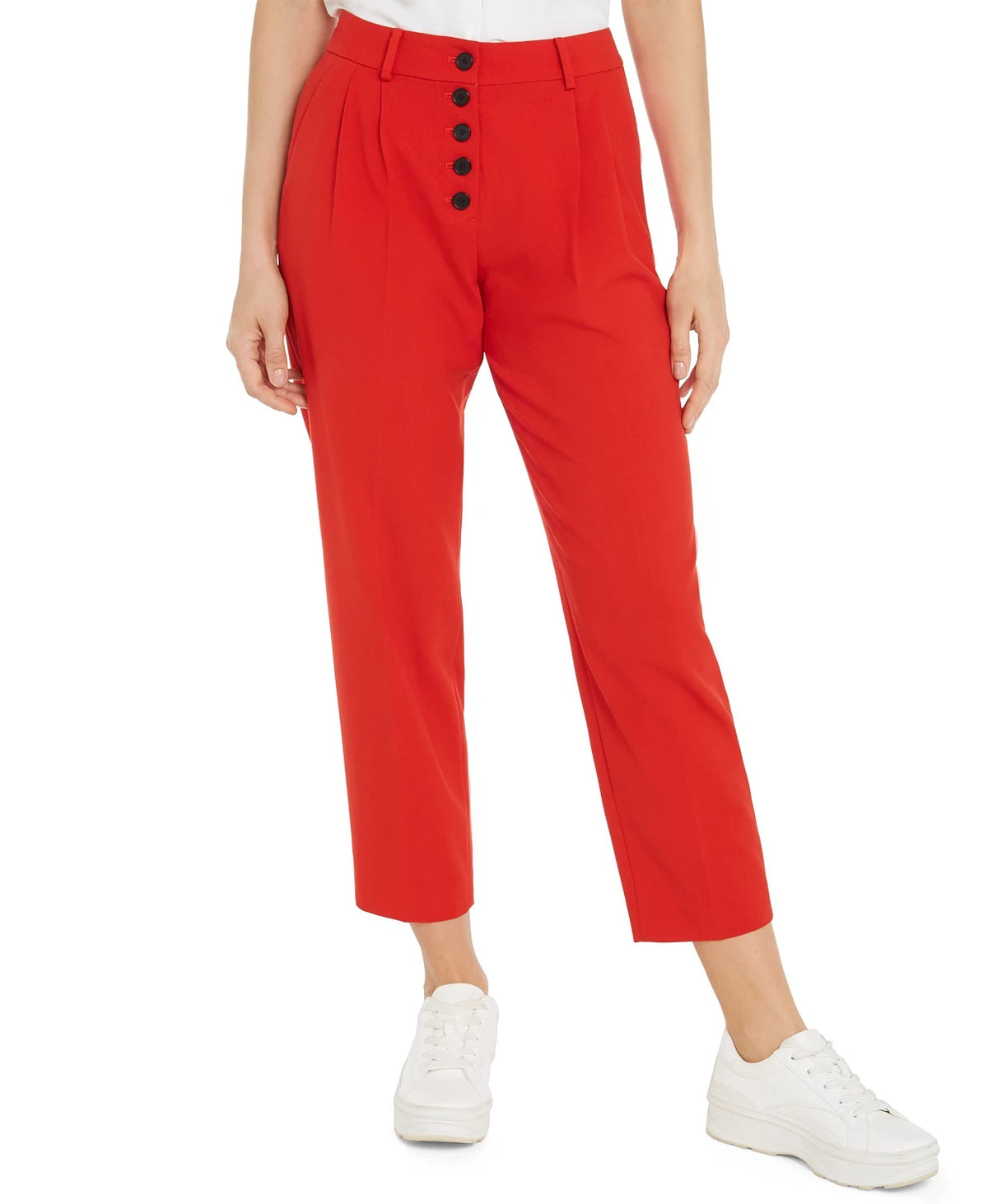 Bar III Women's Button Front Pleated Pants Red Size 12