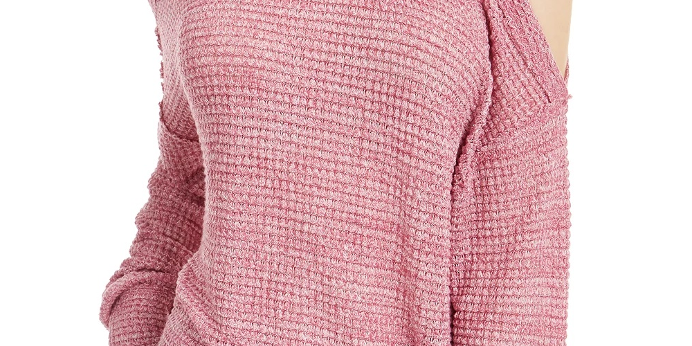 Freshman Juniors' Waffle-Knit Cold-Shoulder Top Red Size Large