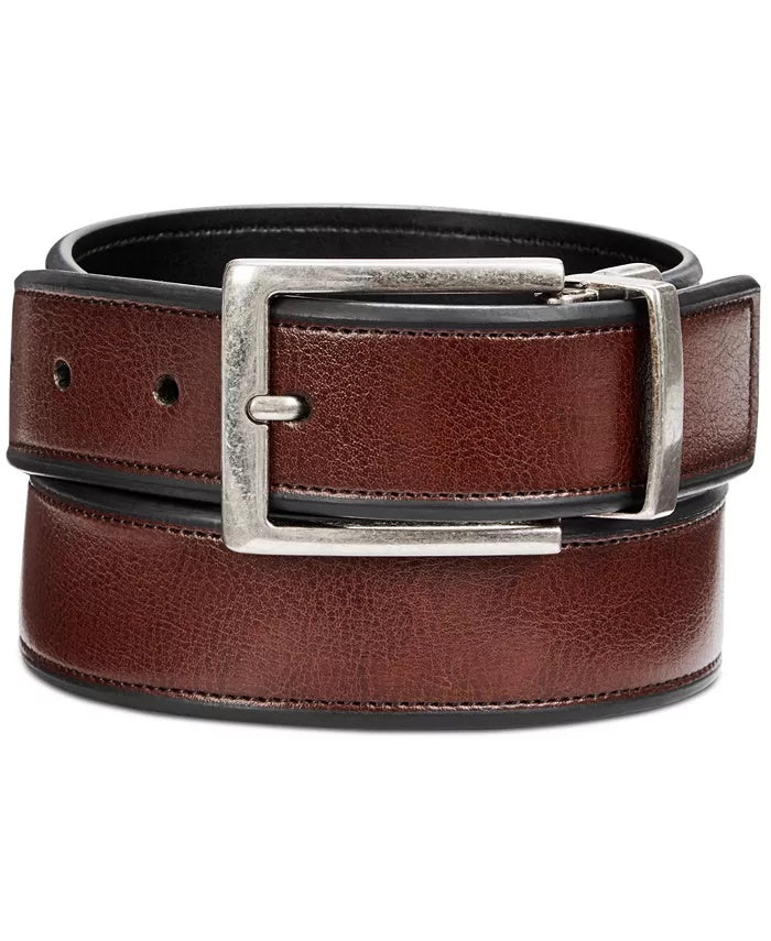 Perry Ellis Men's Beveled Edge Reversible Casual Belt Brown Size 32
