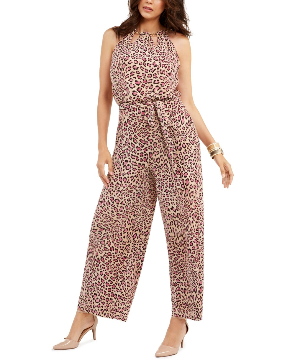 Thalia Sodi Women's Floral Print Chain Neck Jumpsuit  Beige Size Large