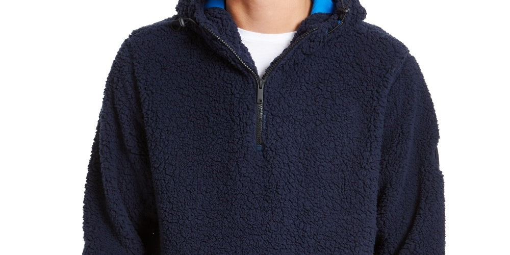 DKNY Men's Sherpa Quarter-Zip Sweater Navy Size XX-Large