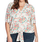 1.STATE Women's Trendy Plus Floral Print Tie Front Top Brown