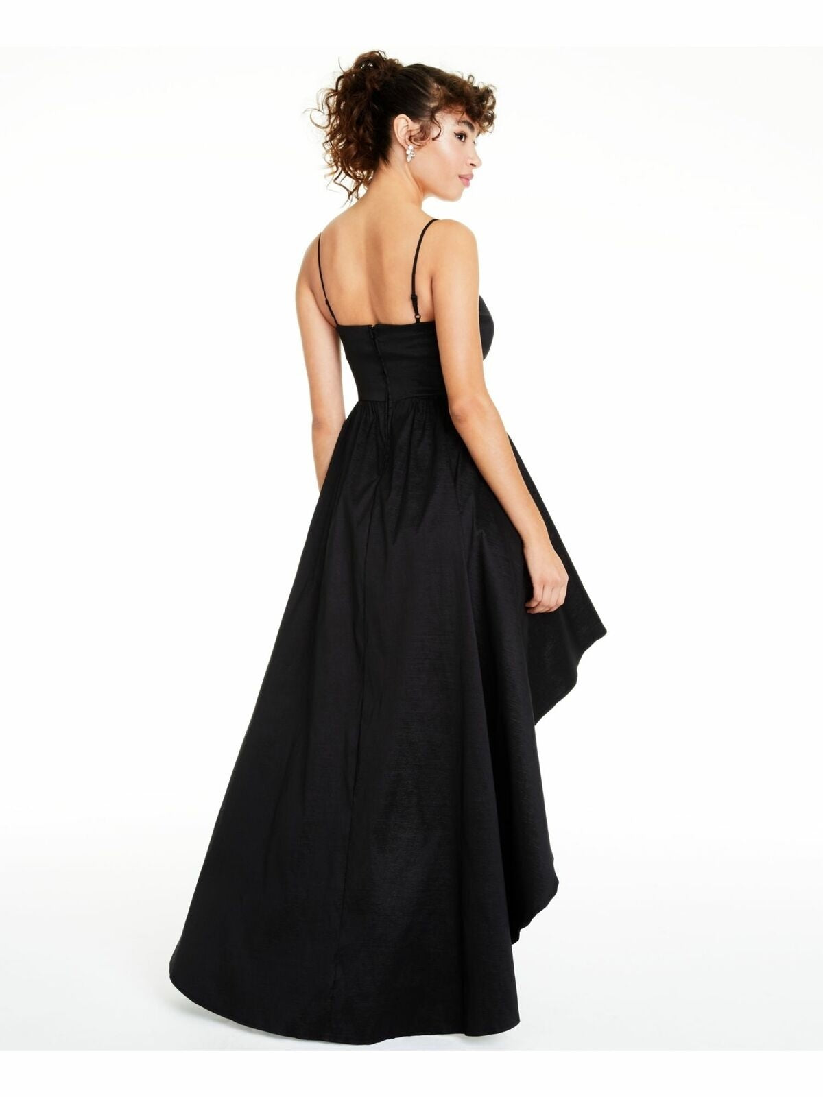 B Darlin Junior's Spaghetti Strap V Neck Full Length Hi Lo Dress Black Size 11/12