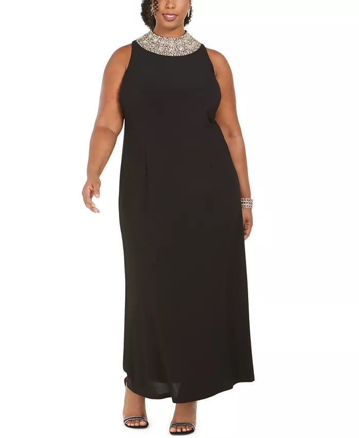 SL Women's Fashions Plus Size Embellished Mock-Neck Gown Black Size 20W